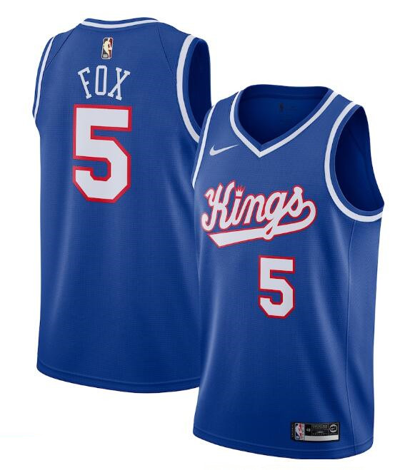 Men's Sacramento Kings #5 De'Aaron Fox Blue 2019/20 Hardwood Classics Swingman Stitched Basketball Jersey Men's Sacramento Kings #5 De'Aaron Fox Blue 2019/20 Hardwood Classics Swingman Stitched Basketball Jersey